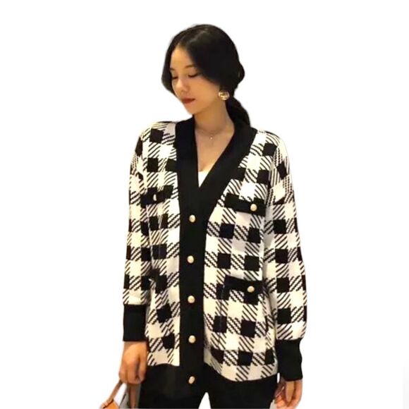 Philosophy Checkered Houndstooth Longline Cardigan Size Small - Picture 1 of 13